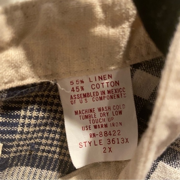 Shelter Island Outfitters men's size 2X blue cream plaid band collar linen blend - Picture 6 of 6